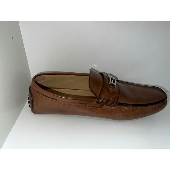 Fendi Men's Brown Leather Loafers with FF Logo - Picture 4 of 7